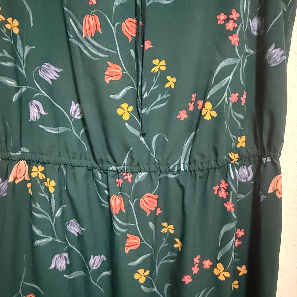 Ann Taylor Factory Green Floral Sleeveless Tie Neck Ruffle Hem Dress Large - Picture 6 of 14
